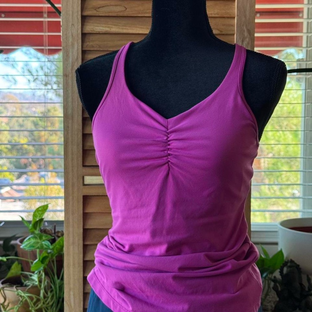 Prana Ruched V-Neck Tank Top in Magenta